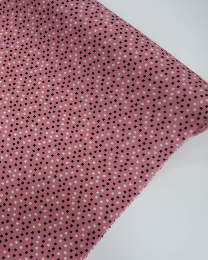 Tecido Viscose Micro Geométrico Offwhite, Preto e Rosa