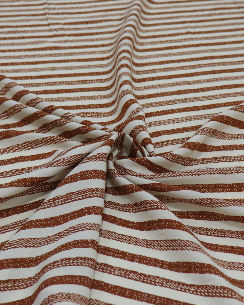 Tecido Viscose Listras Estampadas Creme e Terracota