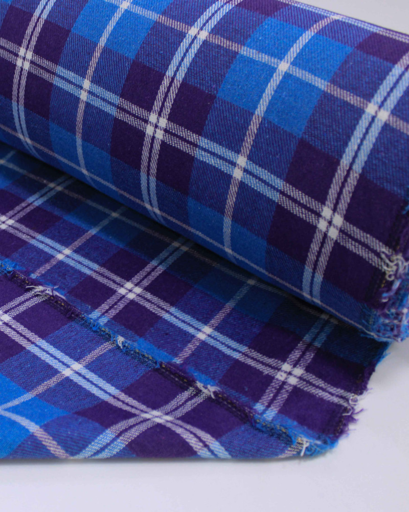 Tecido Flanela Mista Xadrez Fuplo Branco, Roxo e Azul