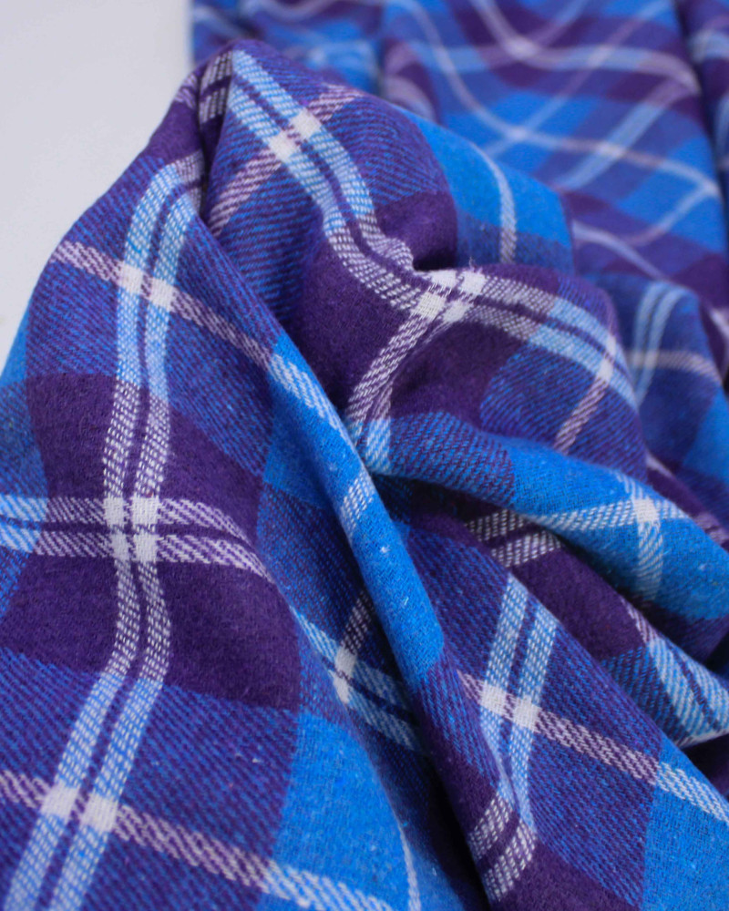 Tecido Flanela Mista Xadrez Fuplo Branco, Roxo e Azul