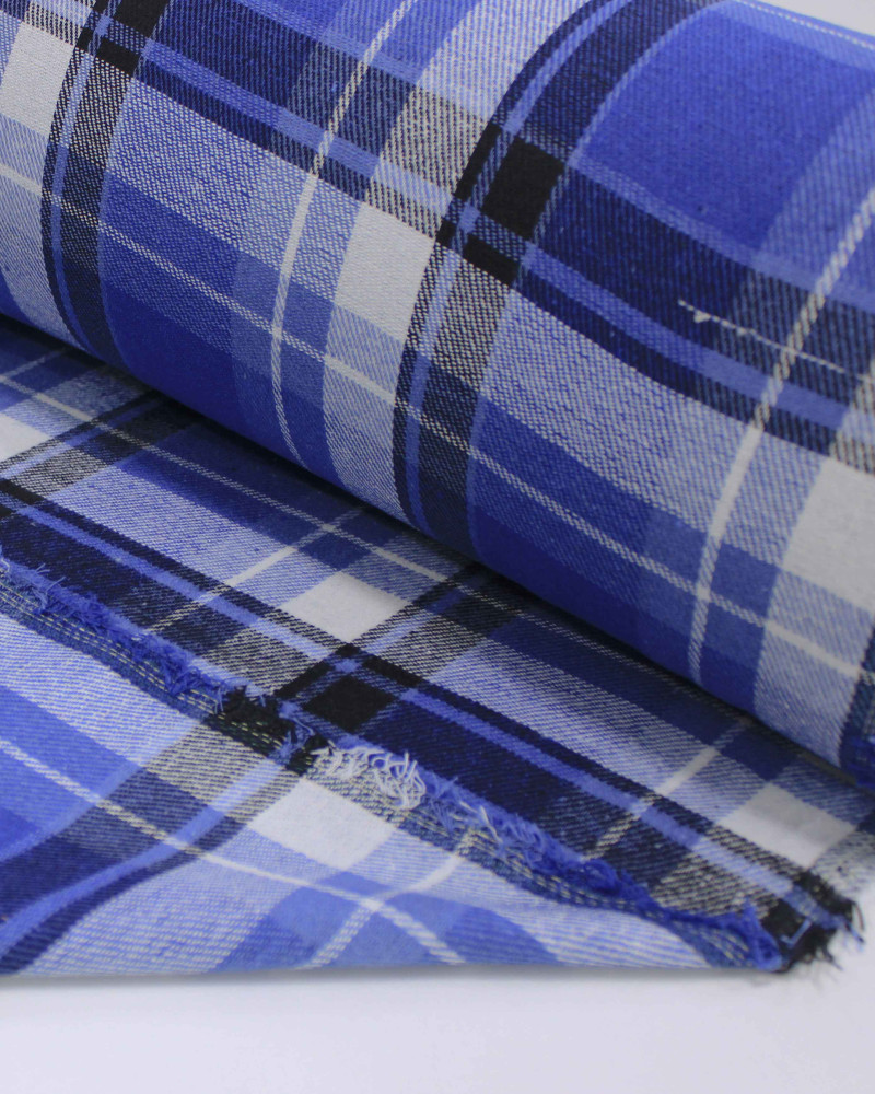 Tecido Flanela Mista Multi Quadriculado Branco, Preto e Azul