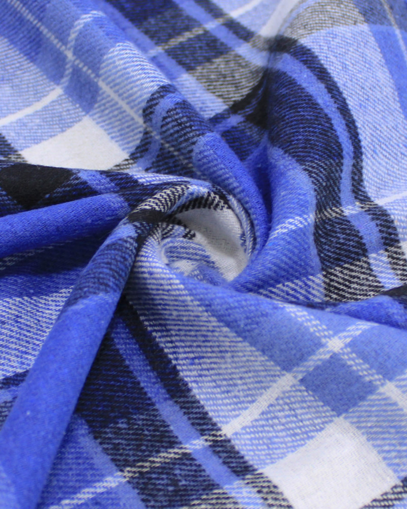 Tecido Flanela Mista Multi Quadriculado Branco, Preto e Azul