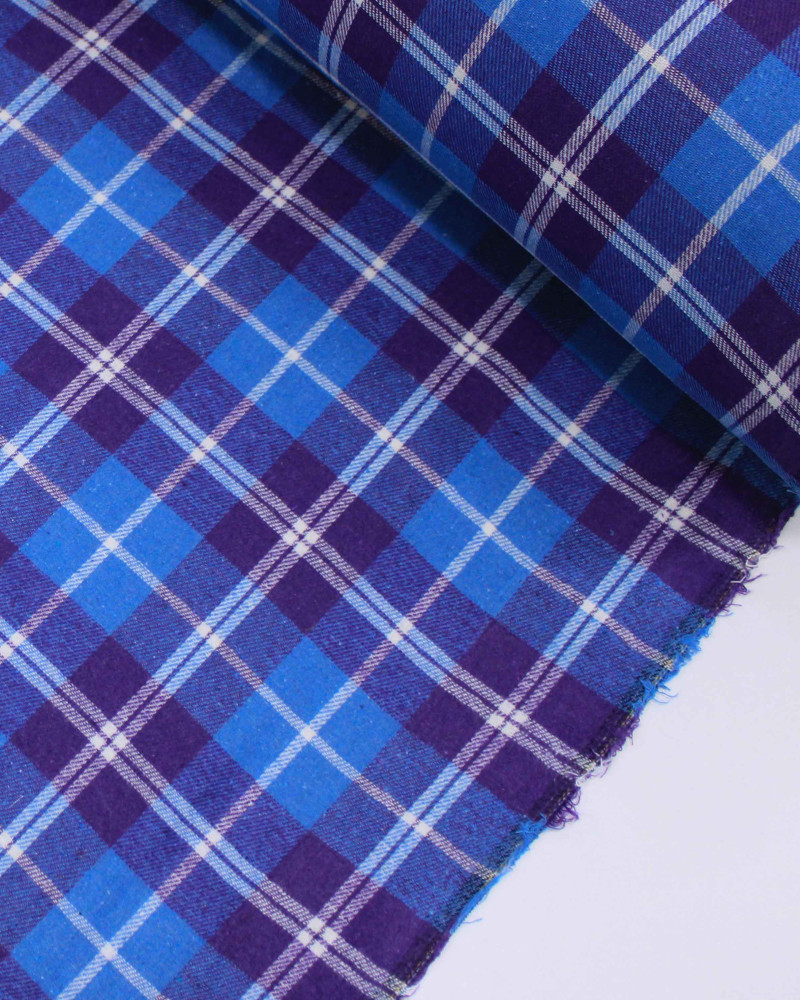 Tecido Flanela Mista Xadrez Fuplo Branco, Roxo e Azul