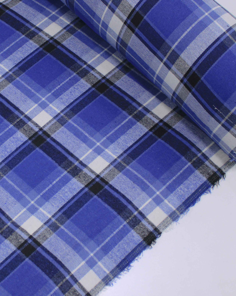 Tecido Flanela Mista Multi Quadriculado Branco, Preto e Azul