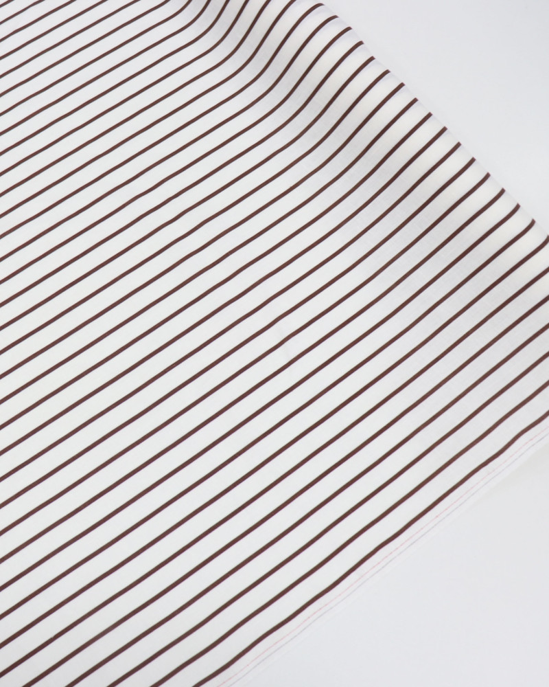 Tecido Linho Puro Italiano Listrado Marrom e Offwhite