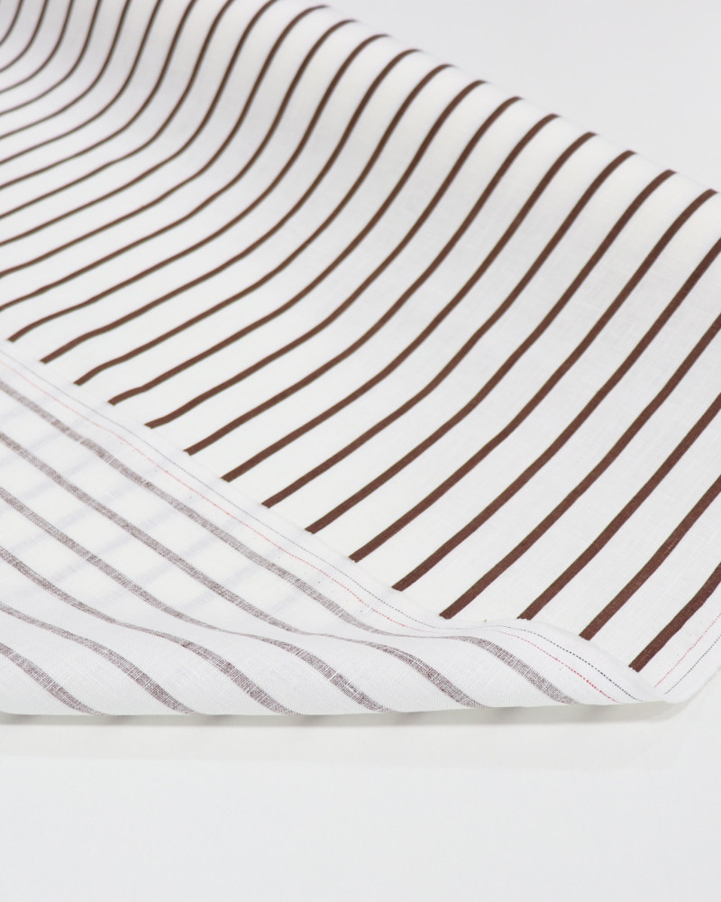 Tecido Linho Puro Italiano Listrado Marrom e Offwhite