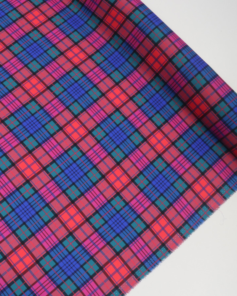 Tecido Crepe de Alfaiataria Italiano Multi Quadriculado Colorido