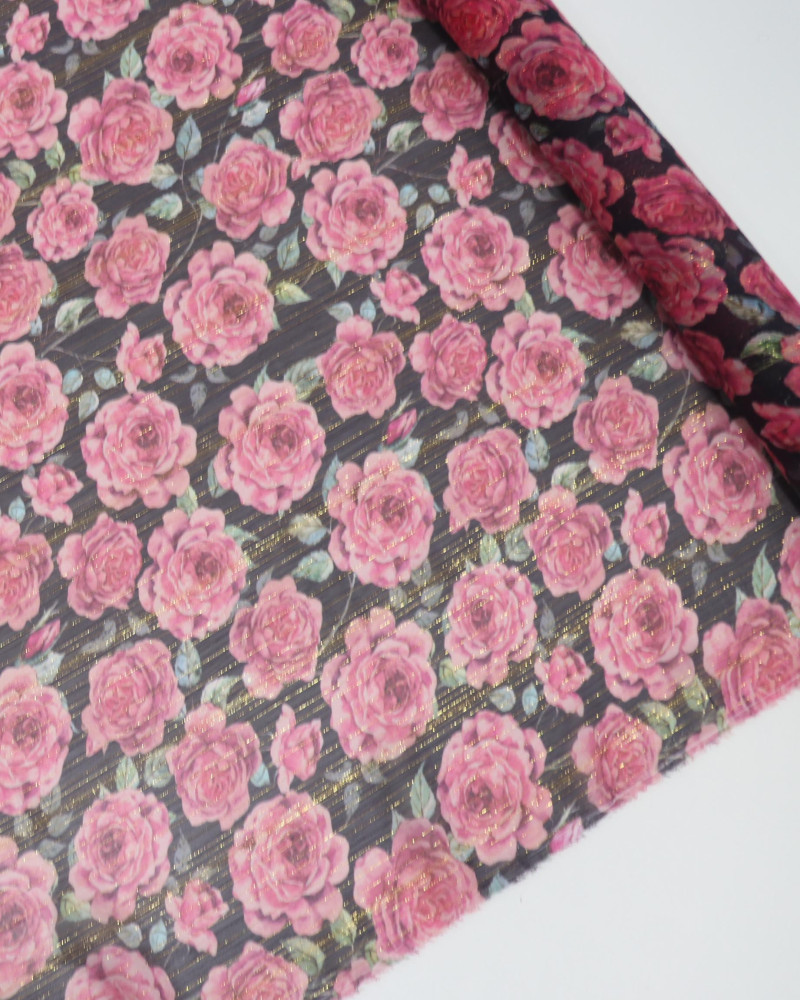 Tecido Crepe Chiffon Italiano Campo de Rosas com Lurex