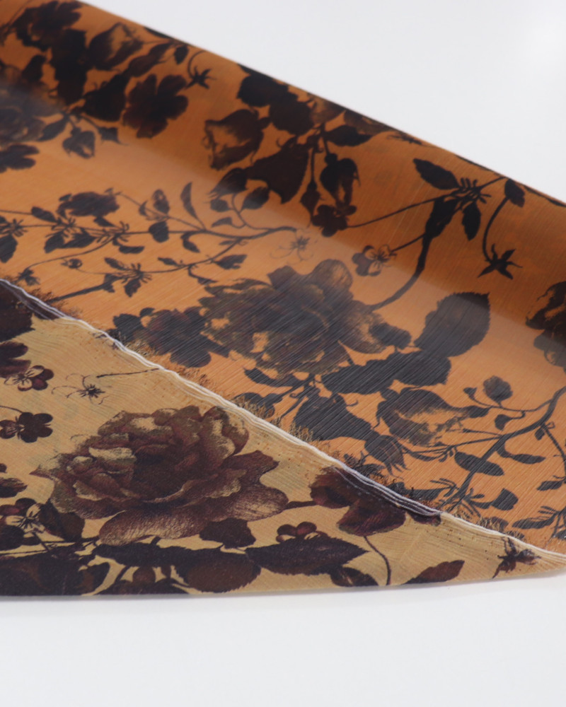 Tecido Crepe Chiffon Italiano Dupla Face Ramos Florais e Ferrugem