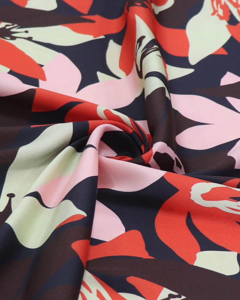 Tecido Crepe Silk Italiano Tapete Floral Abstrato Colorido