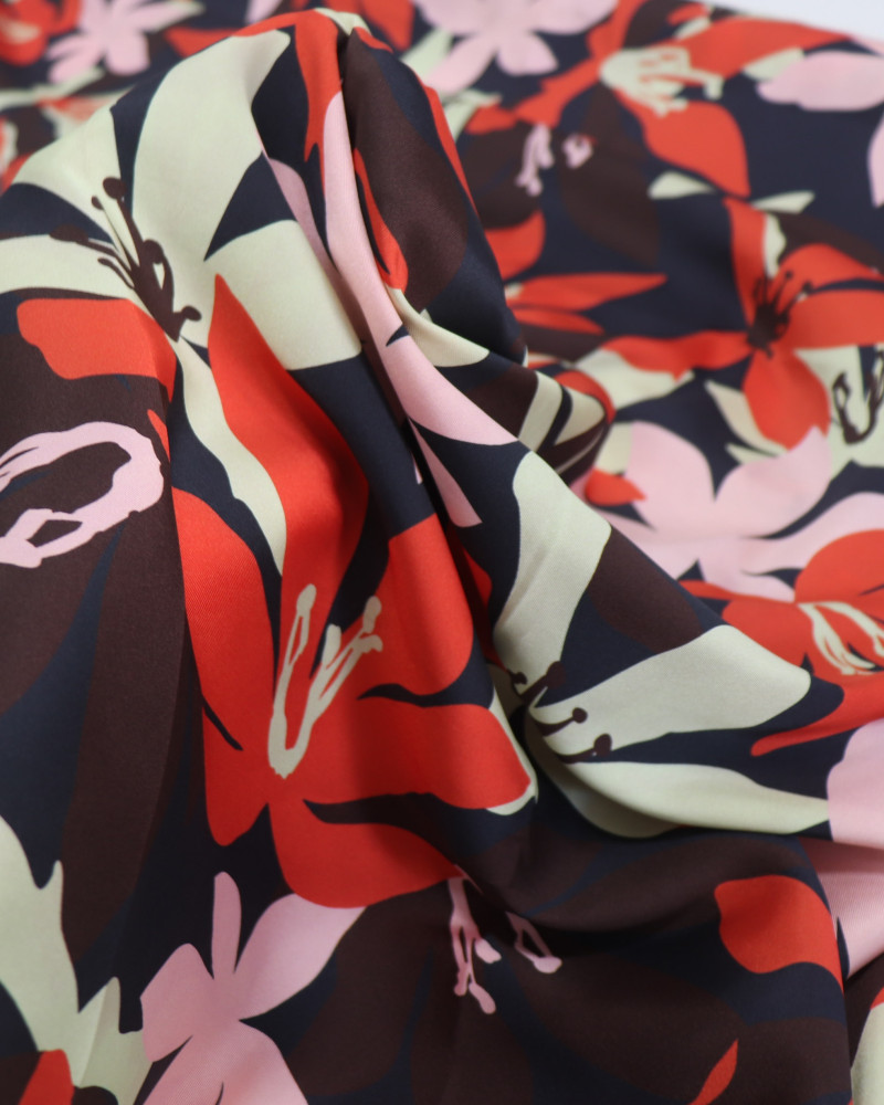 Tecido Crepe Silk Italiano Tapete Floral Abstrato Colorido