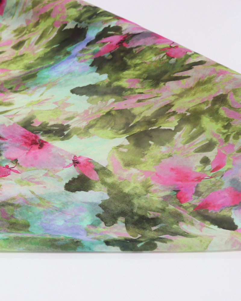 Tecido Crepe Chiffon Italiano Toque de Seda Pintura Floral Abstrata Colorido