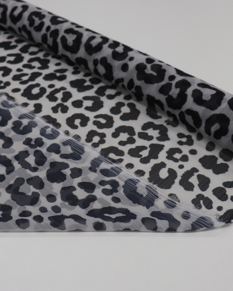 Tecido Crepe Chiffon Italiano Animal Print Preto e Cinza