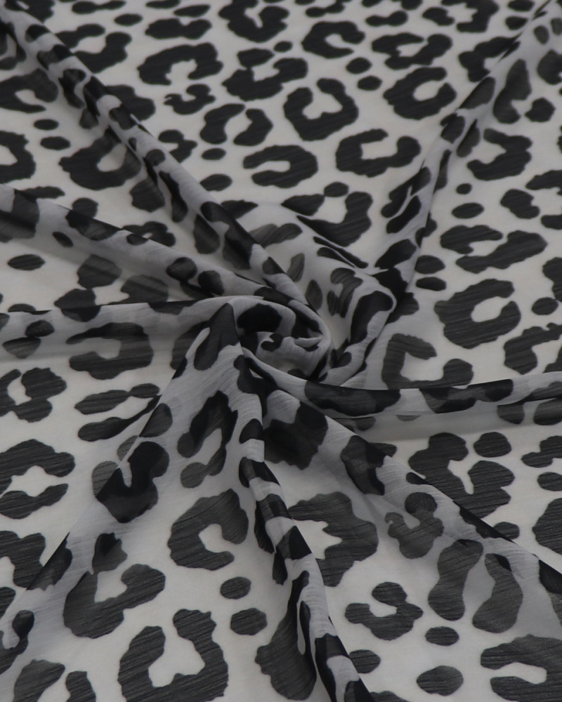 Tecido Crepe Chiffon Italiano Animal Print Preto e Cinza