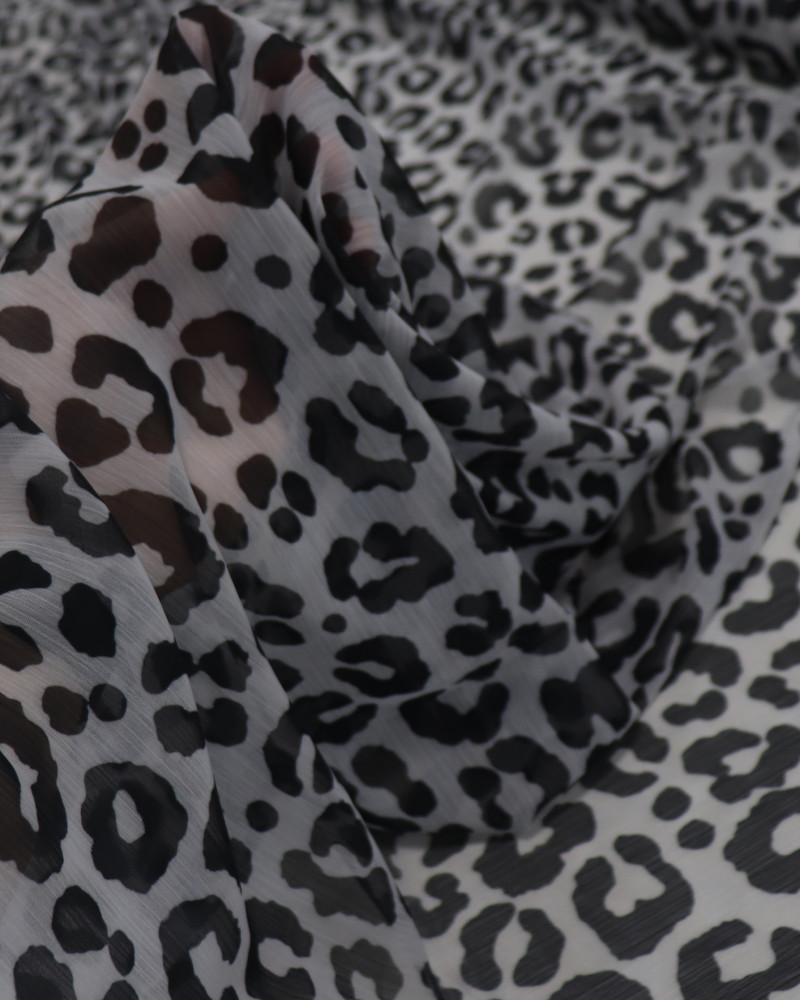 Tecido Crepe Chiffon Italiano Animal Print Preto e Cinza