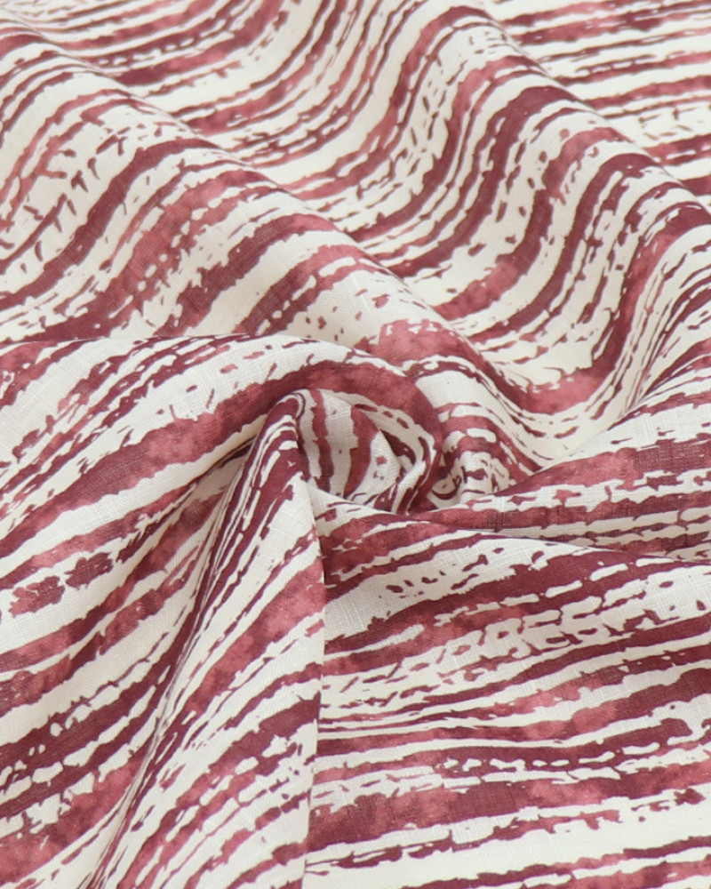 Tecido Linho Puro Leve Italiano Listras Estampadas Creme e Tons de Vinho