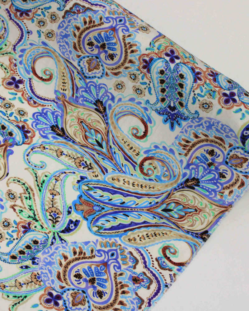 Tecido Viscose Italiano Ramos em Cashmere Abstratos Tons Frios