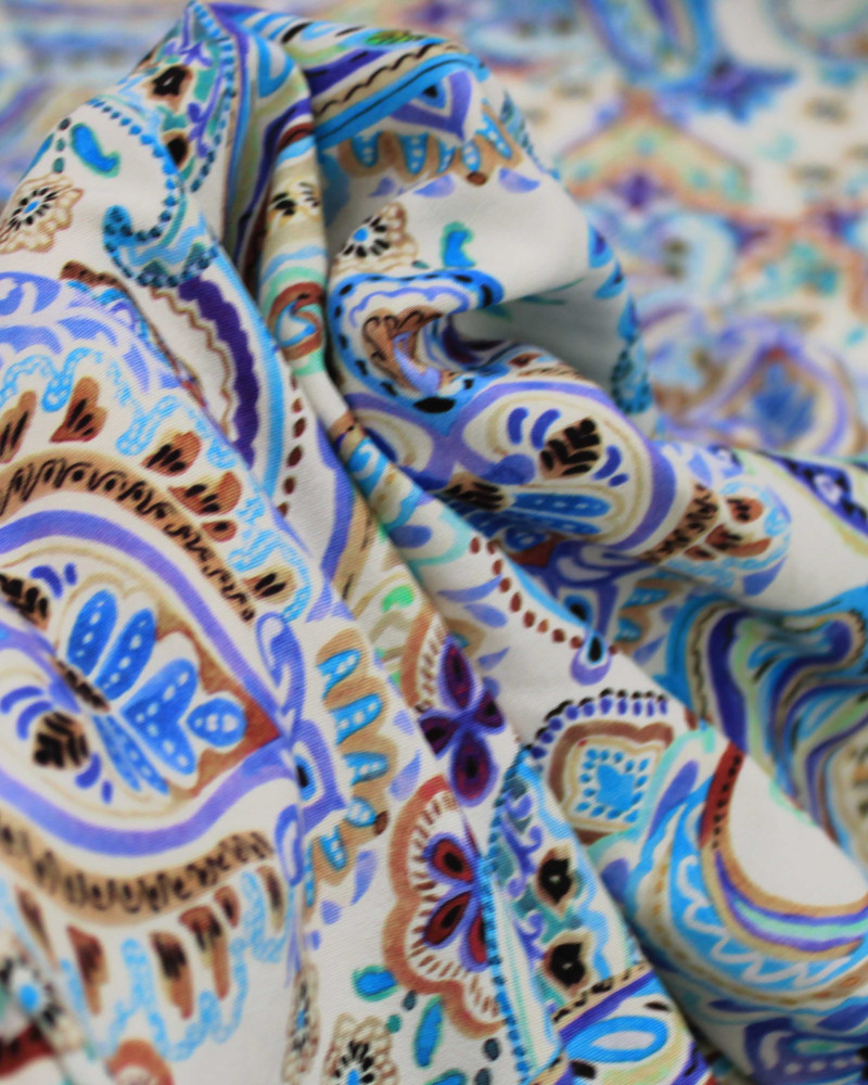 Tecido Viscose Italiano Ramos em Cashmere Abstratos Tons Frios