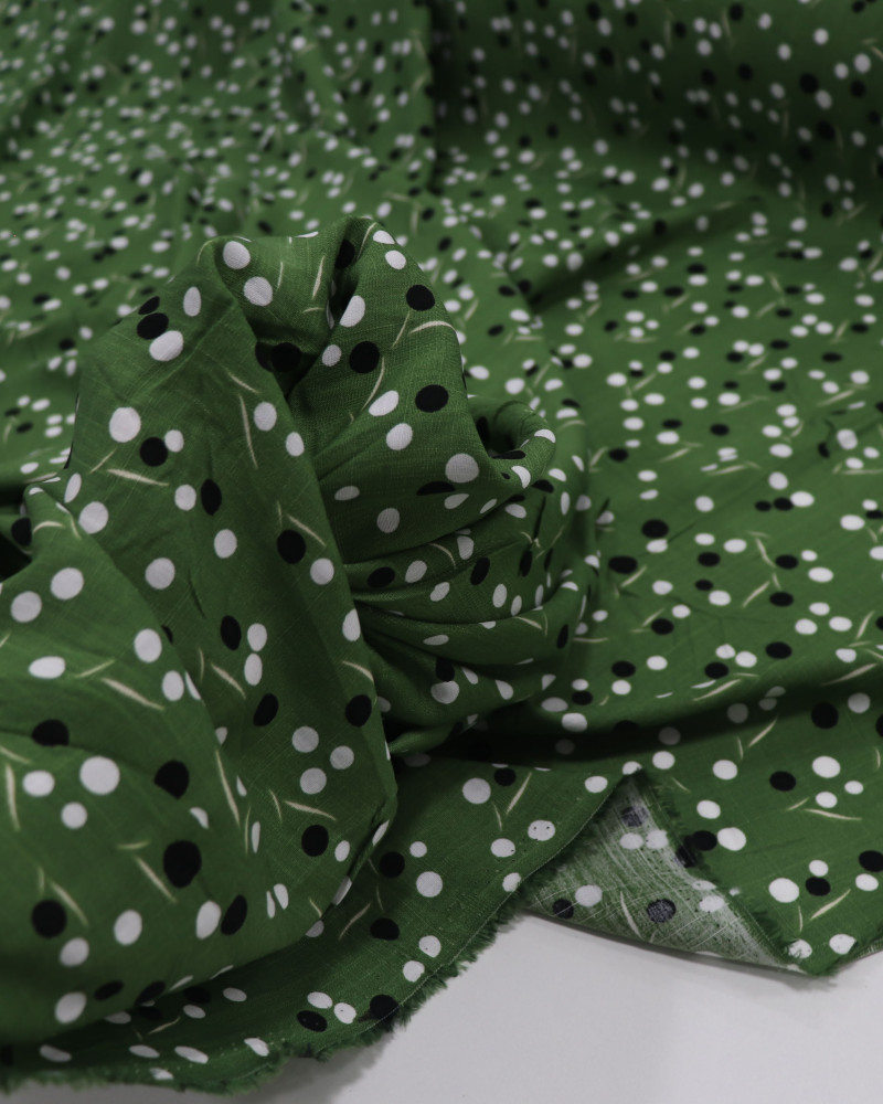Tecido Viscose Texturizada Multi Poá P/B e Riscos Creme e Verde Musgo