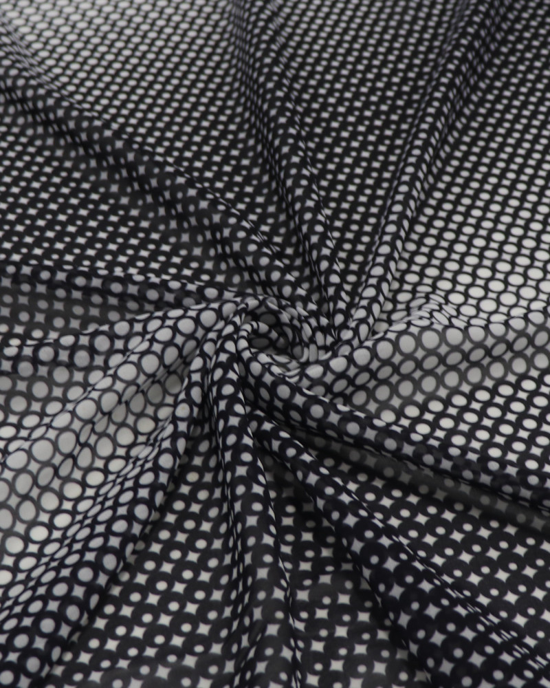 Tecido Crepe Chiffon Micro Geométrico Degradê P/B