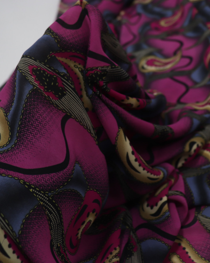 Tecido Crepe Chiffon Cashmere Abstrato Cinza e Rosa