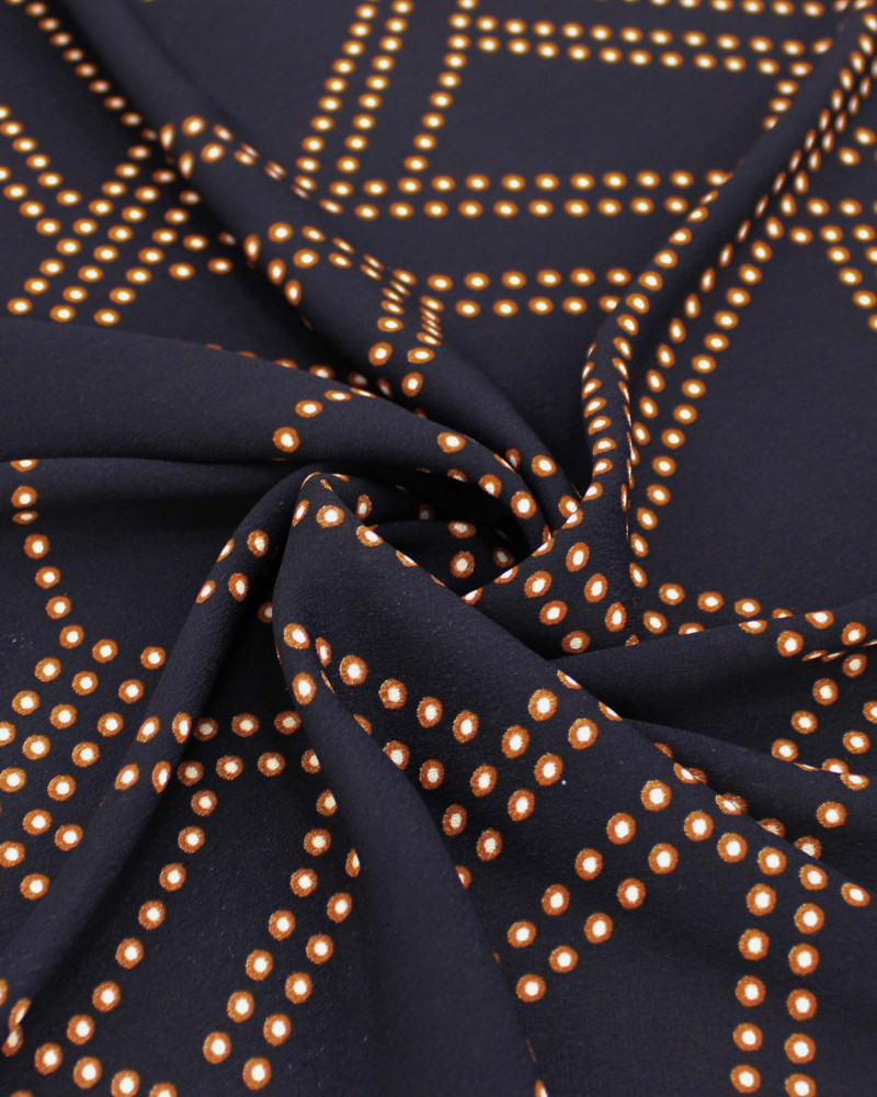 Tecido Crepe de Viscose Italiano Estampa Geométrica Micro Pontos Offwhite, Marrom e Preto