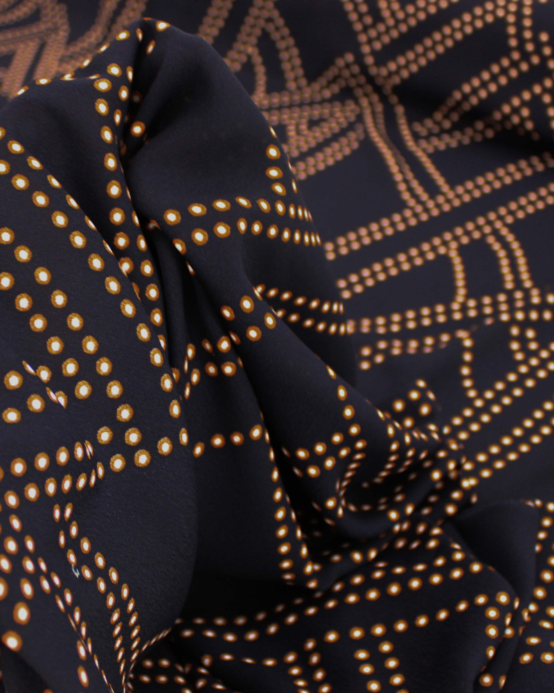 Tecido Crepe de Viscose Italiano Estampa Geométrica Micro Pontos Offwhite, Marrom e Preto