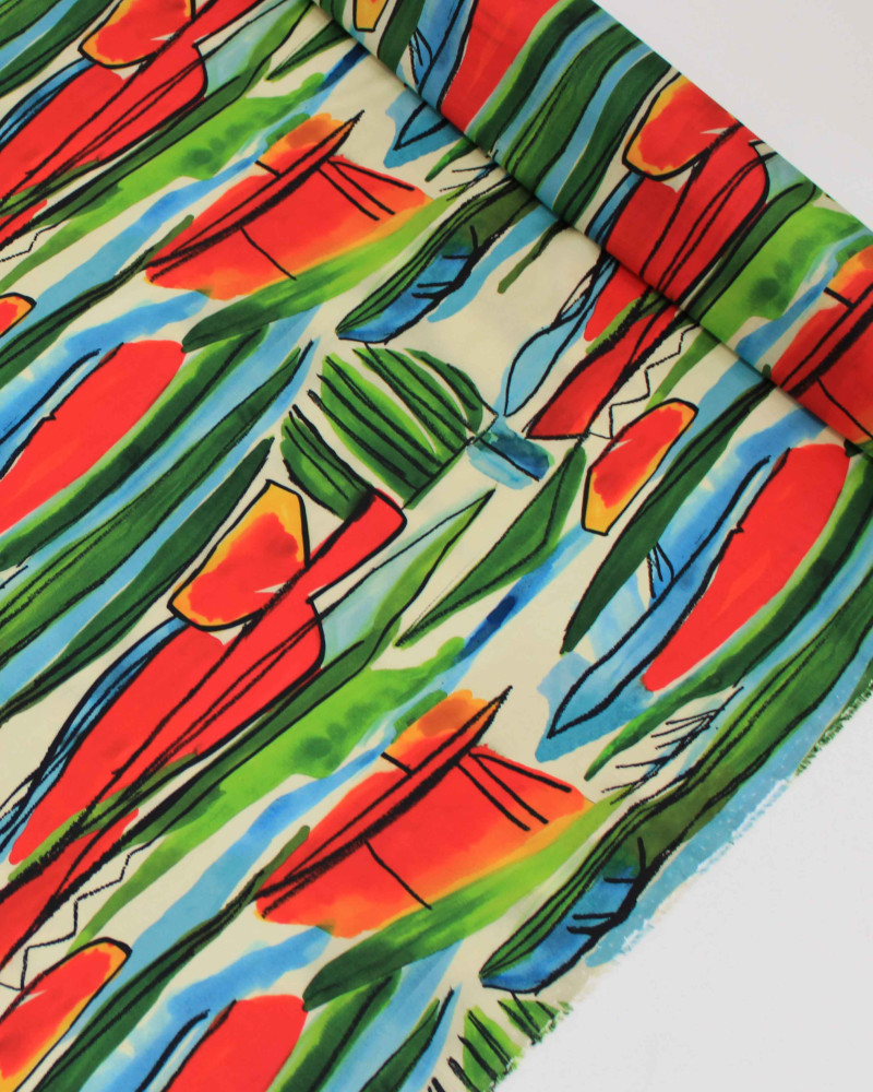 Tecido Viscose Italiano Listras Abstratas Colorido