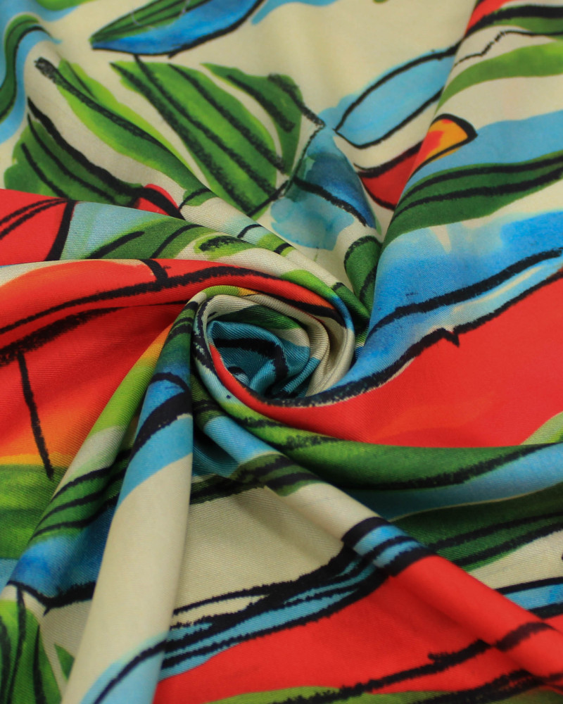 Tecido Viscose Italiano Listras Abstratas Colorido