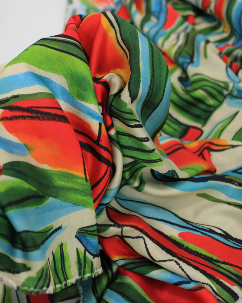 Tecido Viscose Italiano Listras Abstratas Colorido