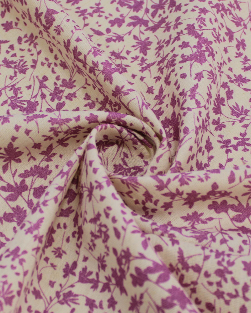 Tecido Linho Misto Micro Ramos Rosa e Offwhite