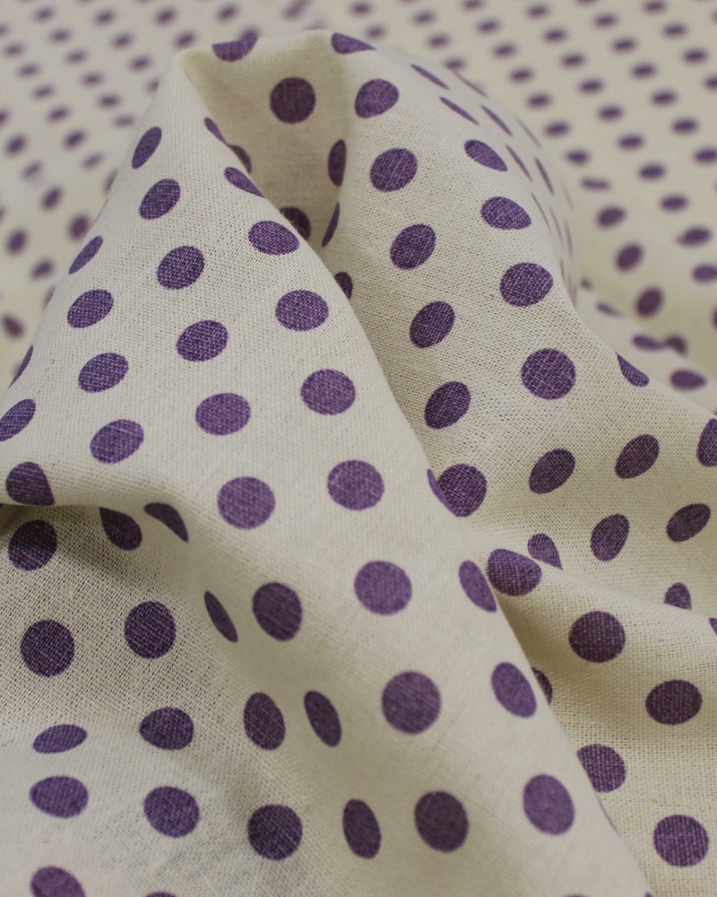 Tecido Linho Misto Poá Roxo e Offwhite