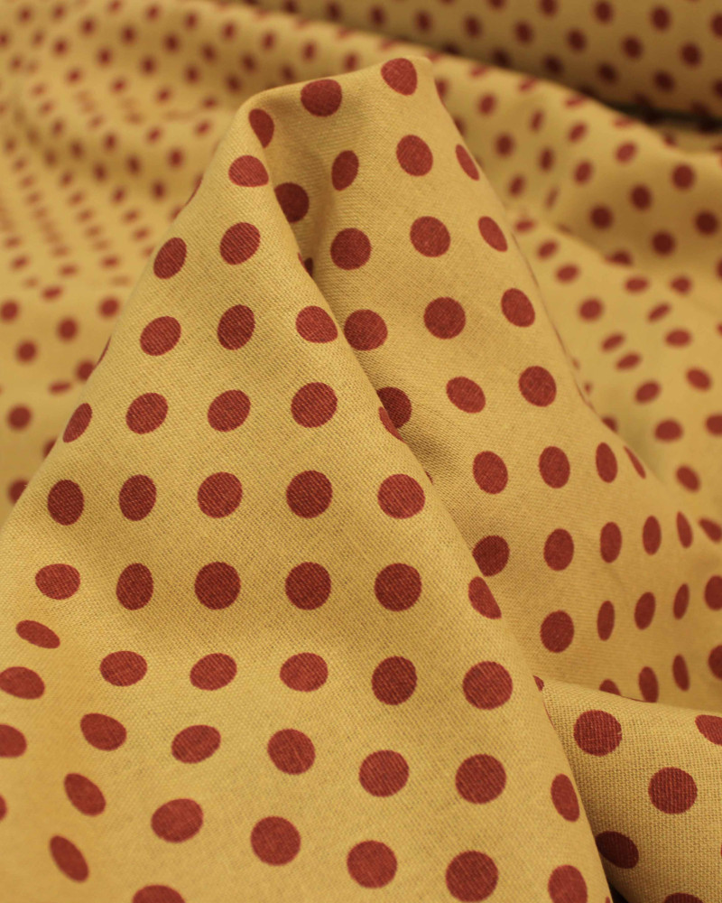Tecido Linho Misto Poá Vermelho e Ocre