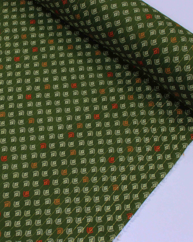 Tecido Viscose com Lurex Micro Estampa Creme, Laranja e Verde