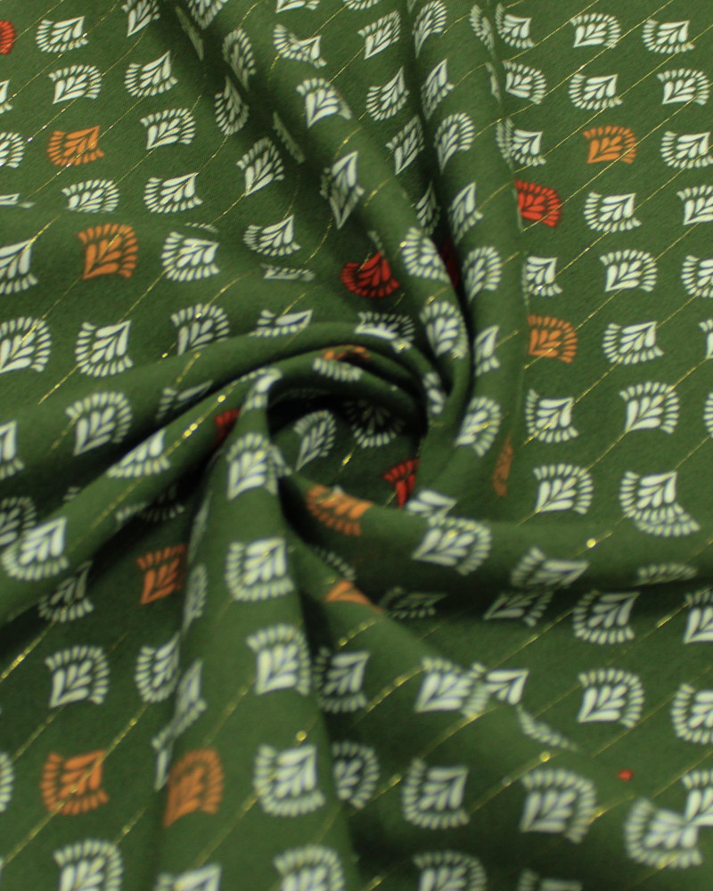 Tecido Viscose com Lurex Micro Estampa Creme, Laranja e Verde
