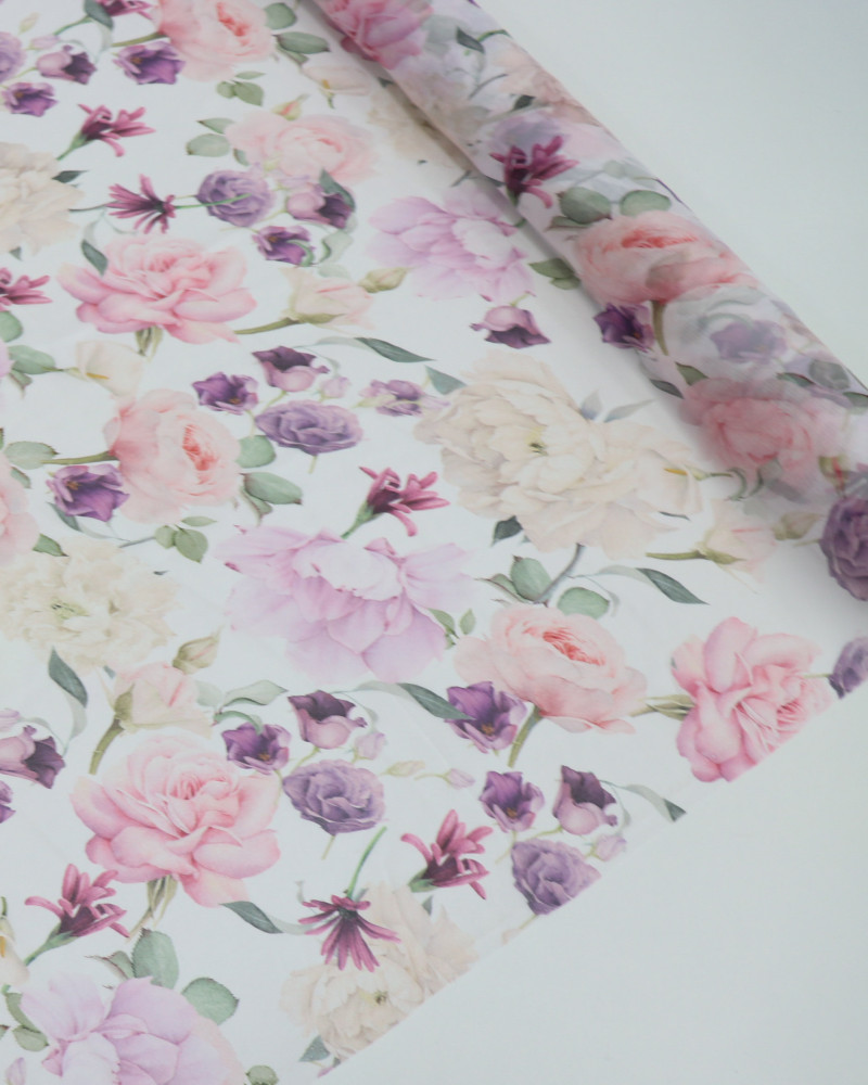 Tecido Crepe Chiffon Italiano Toque de Seda Campo Floral Colorido e Branco