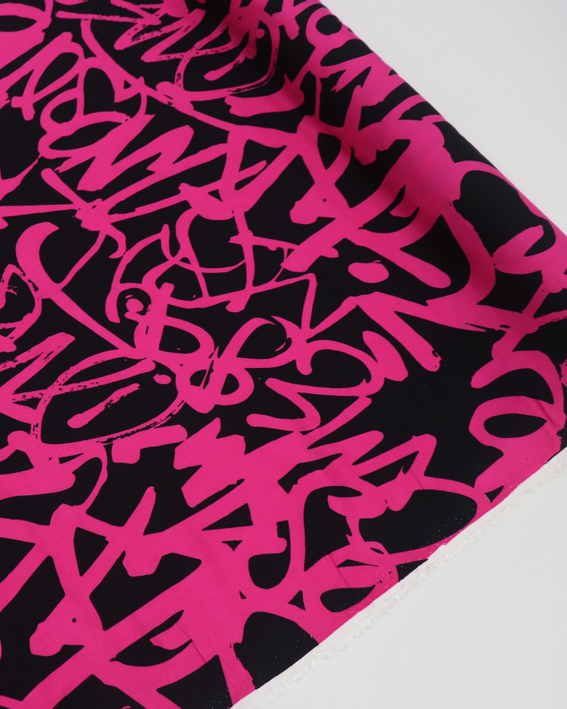 Tecido Viscose Italiano Riscos Abstratos Pink e Preto