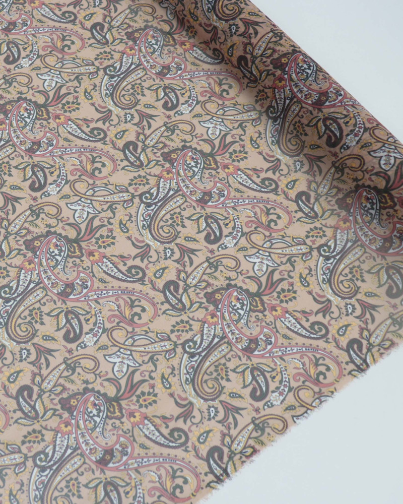 Tecido Crepe Chiffon Italiano Estampa Paisley Tons Terrosos