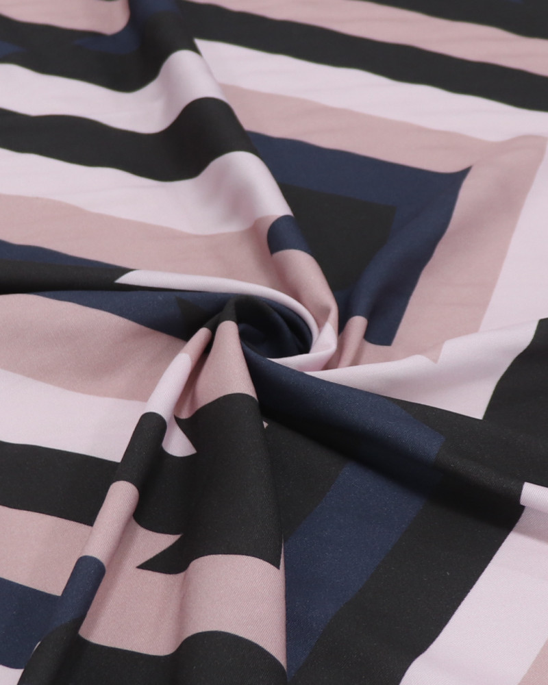 Tecido Viscose Italiano Estampa Macro Geométrica Irregular Tons de Rosa, Azul e Preto