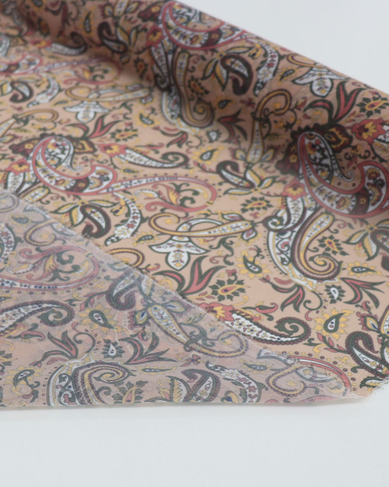 Tecido Crepe Chiffon Italiano Estampa Paisley Tons Terrosos