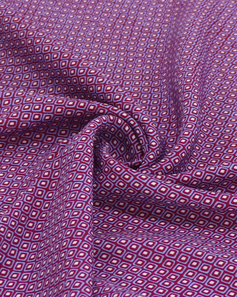 Tecido Crepe de Viscose Italiano Micro Geométrico Offwhite, Azul e Fúccia