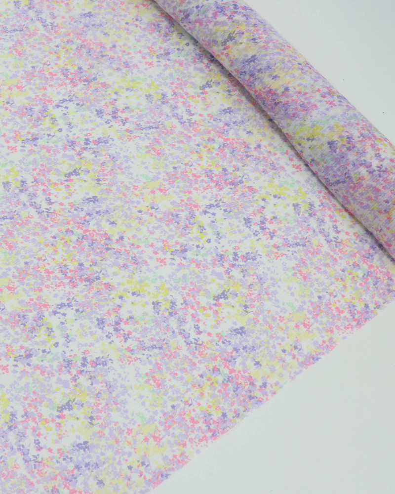 Tecido Crepe Chiffon Texturizado Italiano Micro Liberty Sobreposto Colorido e Branco