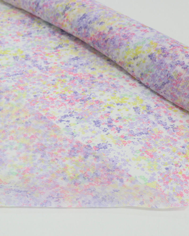 Tecido Crepe Chiffon Texturizado Italiano Micro Liberty Sobreposto Colorido e Branco