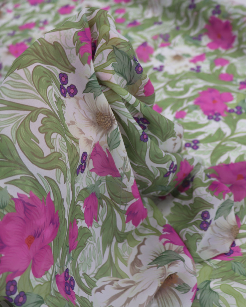Tecido Crepe Chiffon Italiano Jardim Botânico Rosa e Verde