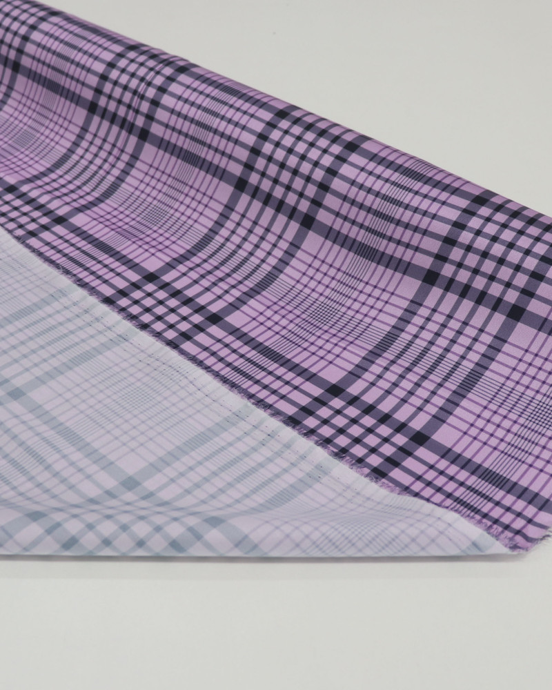 Tecido Crepe Silk Italiano Multi Quadriculado Cinza e Lilás