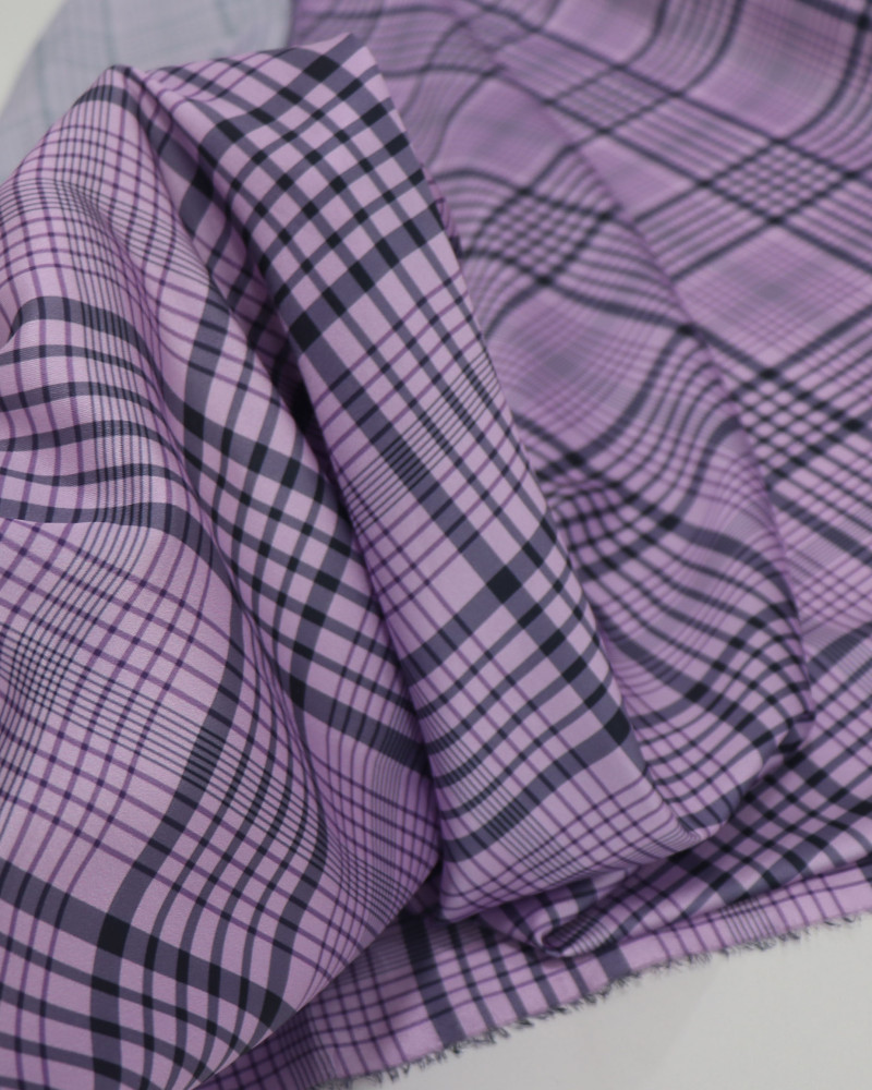 Tecido Crepe Silk Italiano Multi Quadriculado Cinza e Lilás