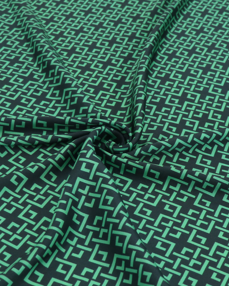 Tecido Crepe Silk Italiano Estampa Geométrica Verde Esmeralda e Preto