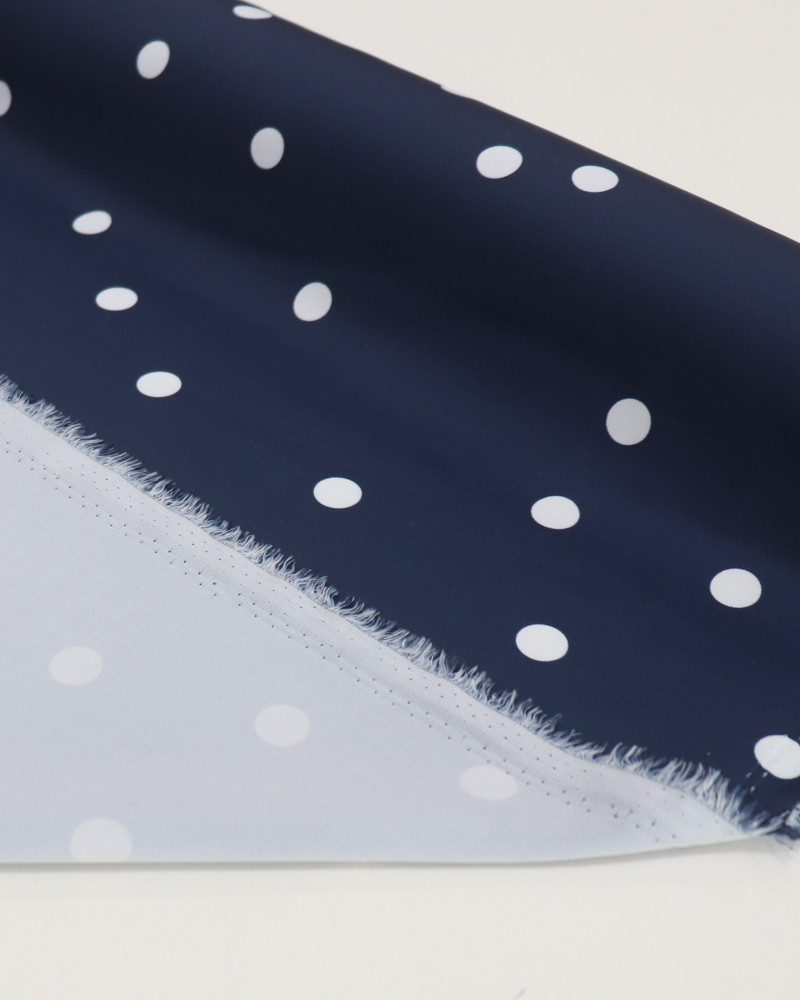 Tecido Crepe de Alfaiataria Italiano Poá Branco e Azul Marinho Noite