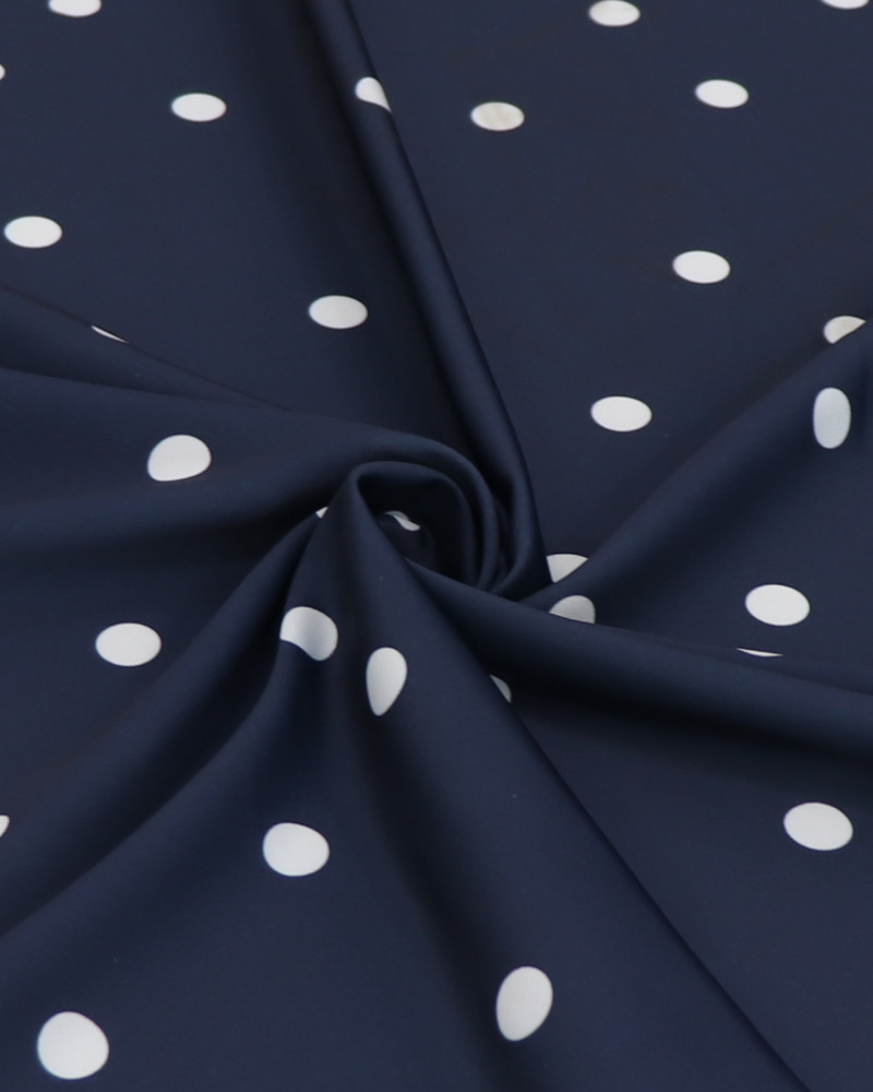 Tecido Crepe de Alfaiataria Italiano Poá Branco e Azul Marinho Noite