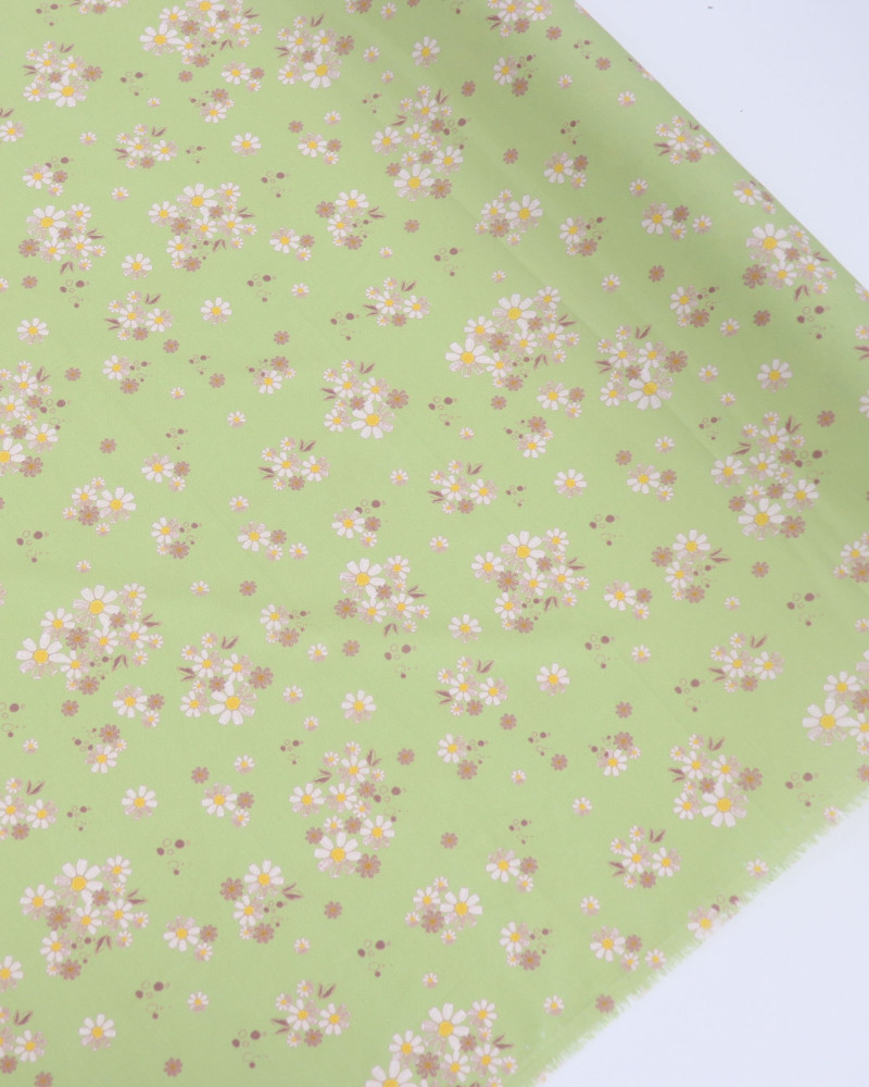 Tecido Crepe Salinas Italiano Micro Buquê Floral Colorido e Pistache